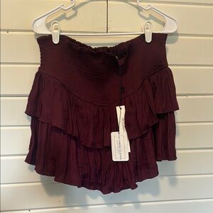 Mustard Seed Deep Red Layered Mini Skirt